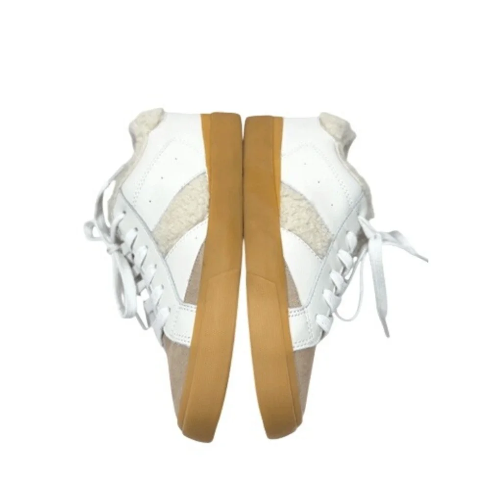 Marc Fisher Ltd. Sidewalk Low Top Sneakers White Leather Sherpa Suede Size 6